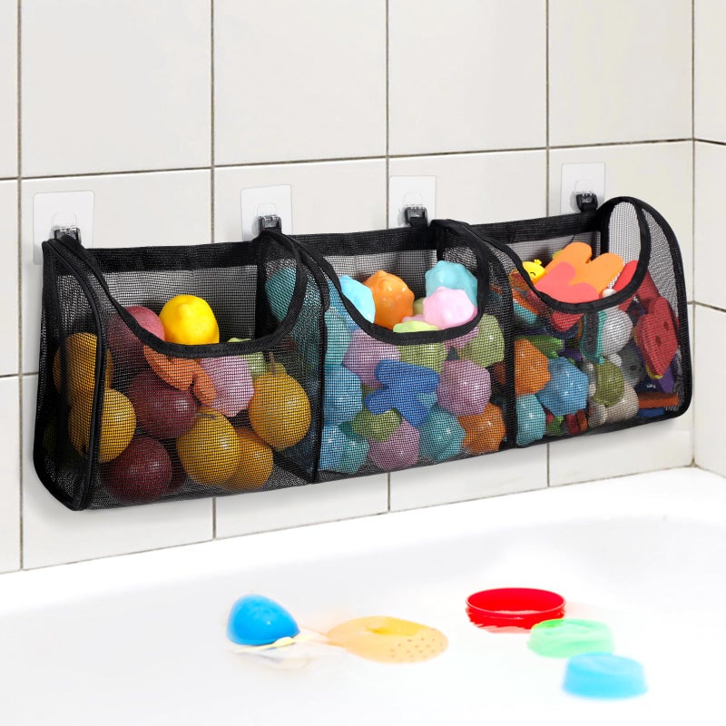 Goowin Bath Toy Storage, Bath Toy Holder, 3 Compartment Large Openings Bath Toy Organizer, Large Capacity Bath Tub Toy Holder, Kids Bathtub Toy Storage For Accessing & Sorting Toys (Black, Regular) - Image 1